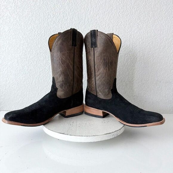 Rod Patrick Mens Cowboy Boots 12.5 D Black Pig Suede Western Square Toe RPM153 - Picture 8 of 13